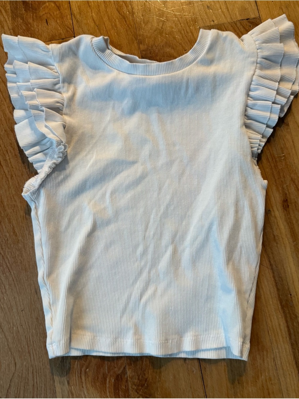 Zara White Ribbed Tank Top with Flutter Sleeves